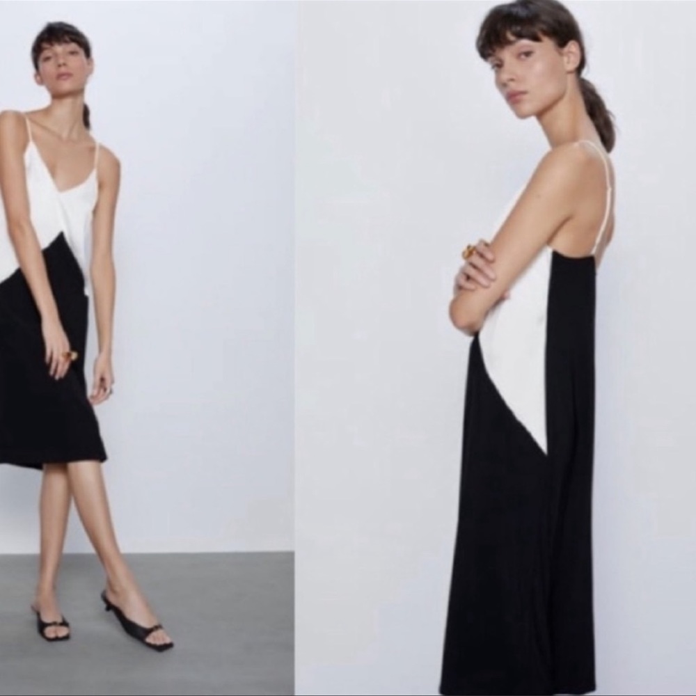 NEW! Zara Two-Toned Black and White Satin Dress - Picture 2 of 13